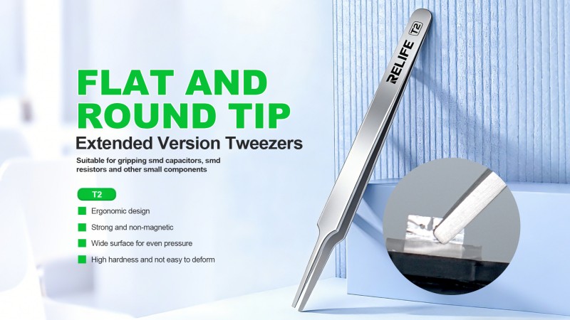 RELIFE T2 Extended flat-round-tip tweezers